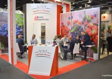 The Agronom Berries stand, busy with meetings. They export soft fruit from Poland.